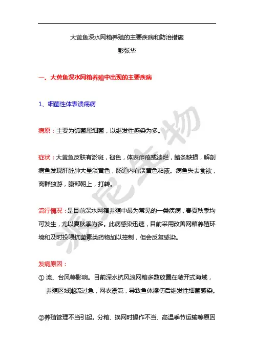 大黄鱼深水网箱养殖的主要疾病和防治措施