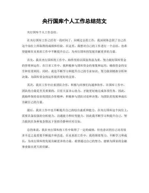 央行国库个人工作总结范文