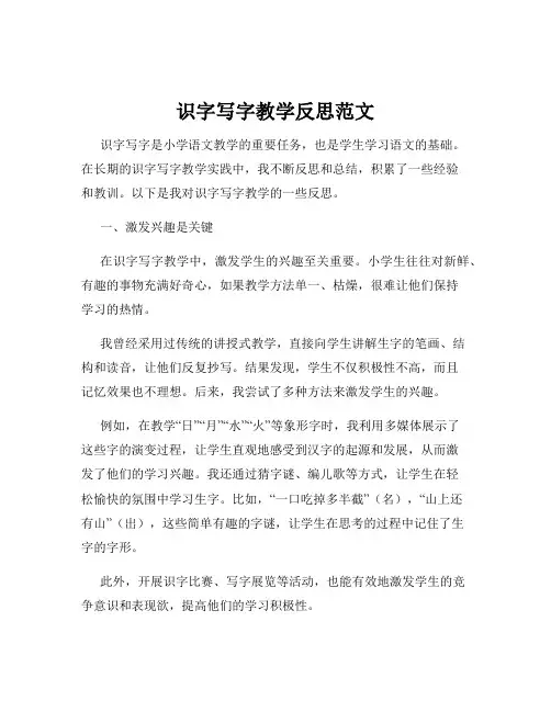 识字写字教学反思范文
