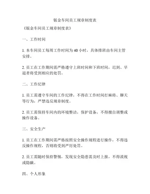 钣金车间员工规章制度表