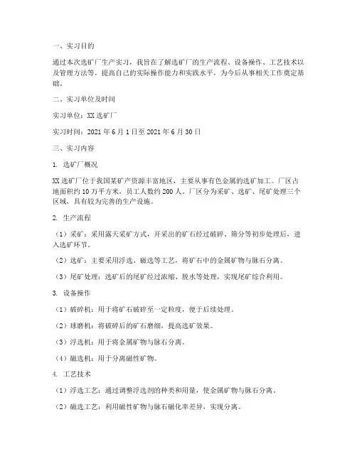 选矿厂生产实习报告