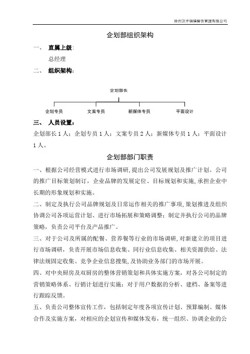 企划部组织架构及岗位说明书