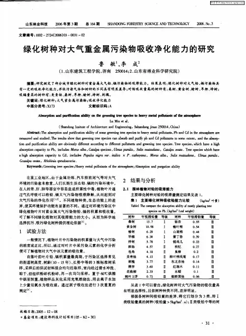 绿化树种对大气重金属污染物吸收净化能力的研究