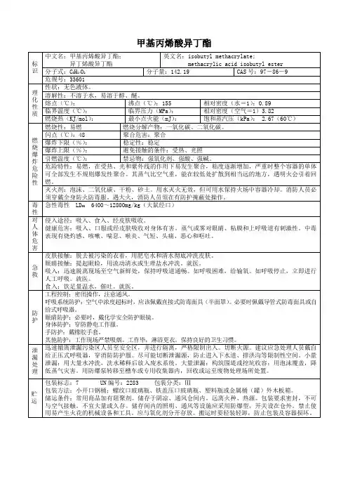 甲基丙烯酸异丁酯(危化品安全技术说明书)