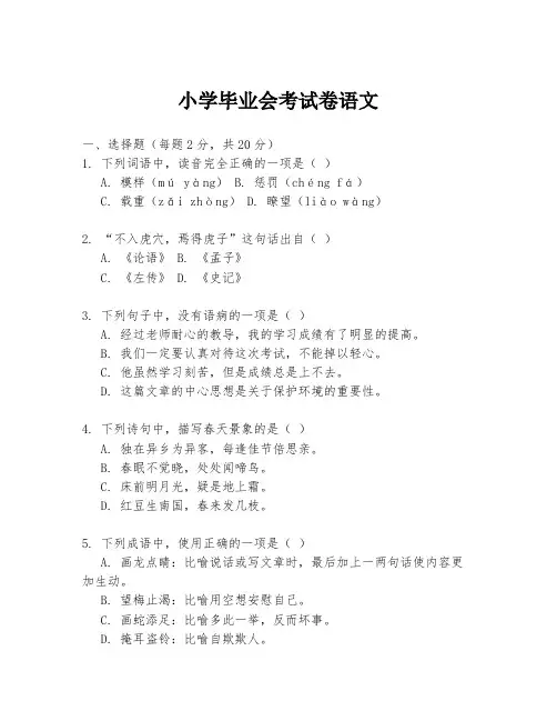 小学毕业会考试卷语文