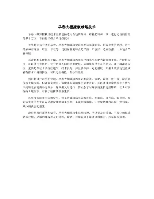早春大棚辣椒栽培技术