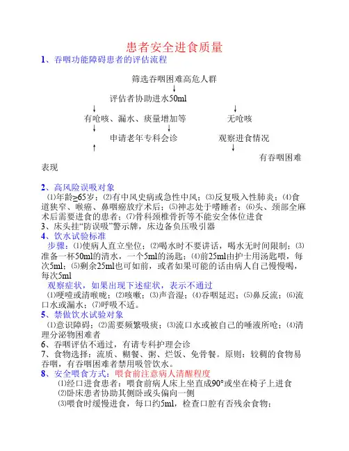 患者安全进食质量标准