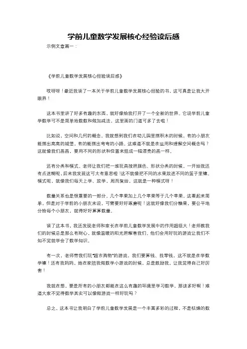 学前儿童数学发展核心经验读后感