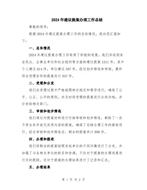2024年建议提案办理工作总结