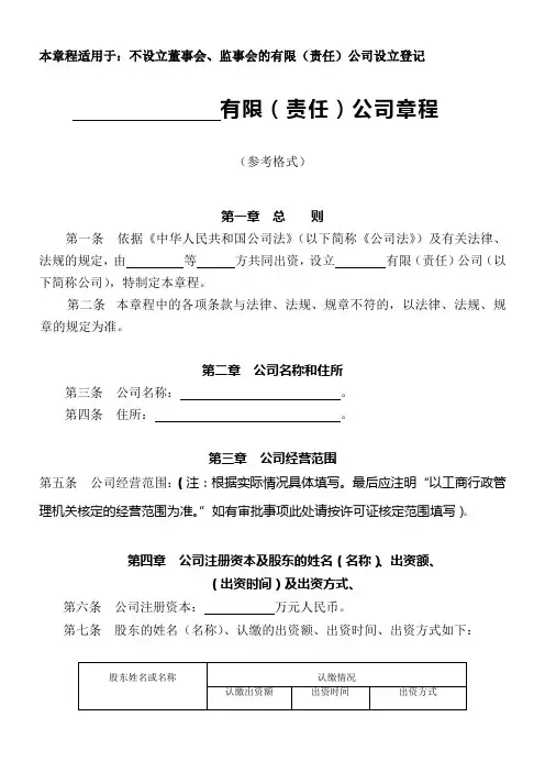 公司不设董事会不设监事会公司章程(设立版)