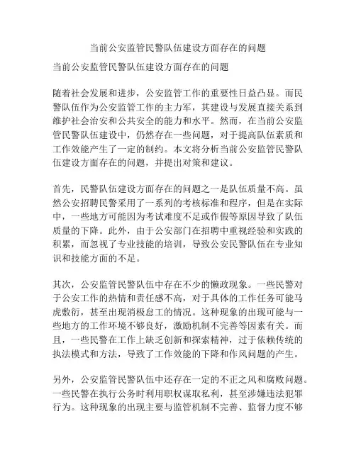 当前公安监管民警队伍建设方面存在的问题