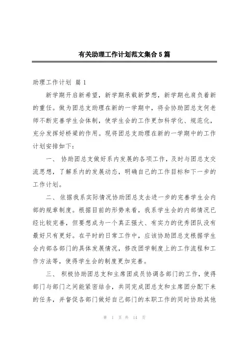 有关助理工作计划范文集合5篇