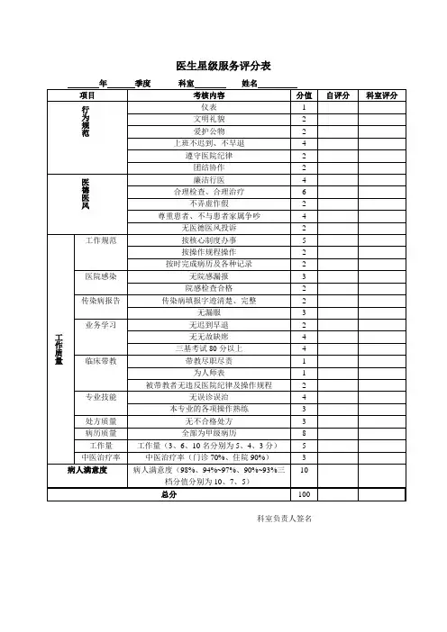 医生星级服务评分表 Microsoft Word 文档
