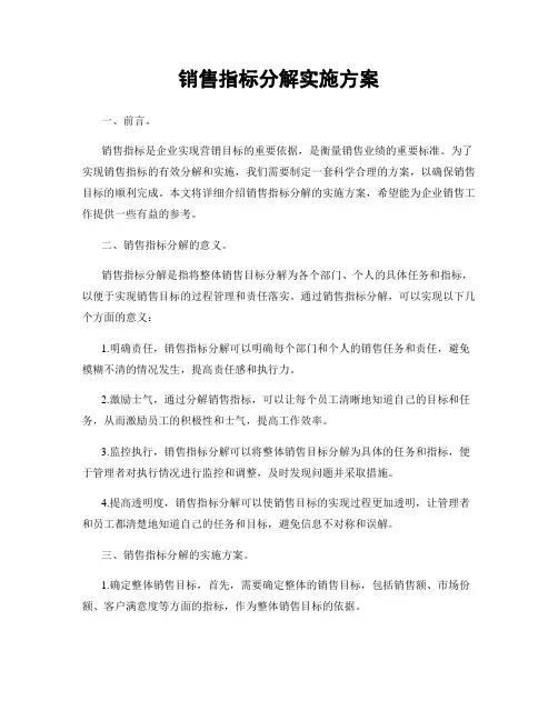 销售指标分解实施方案
