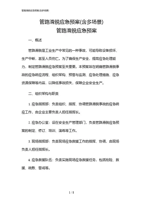 2024年管路滑脱应急预案(含多场景)
