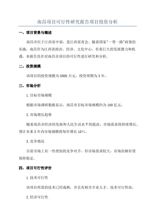 南昌项目可行性研究报告项目投资分析
