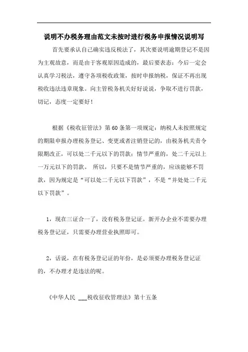 说明不办税务理由范文未按时进行税务申报情况说明写