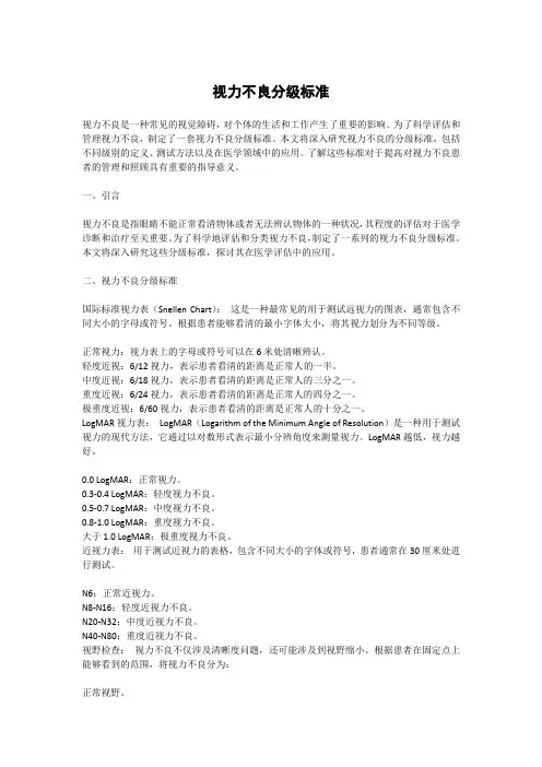 视力不良分级标准