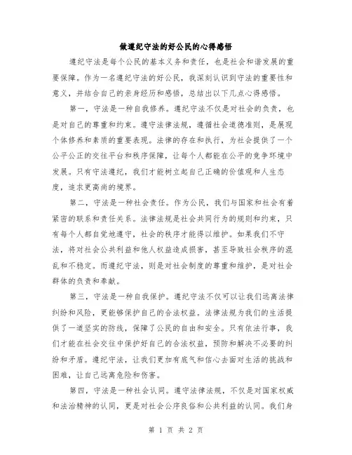做遵纪守法的好公民的心得感悟
