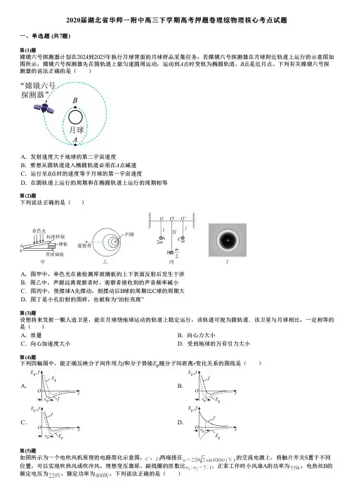 2020届湖北省华师一附中高三下学期高考押题卷理综物理核心考点试题