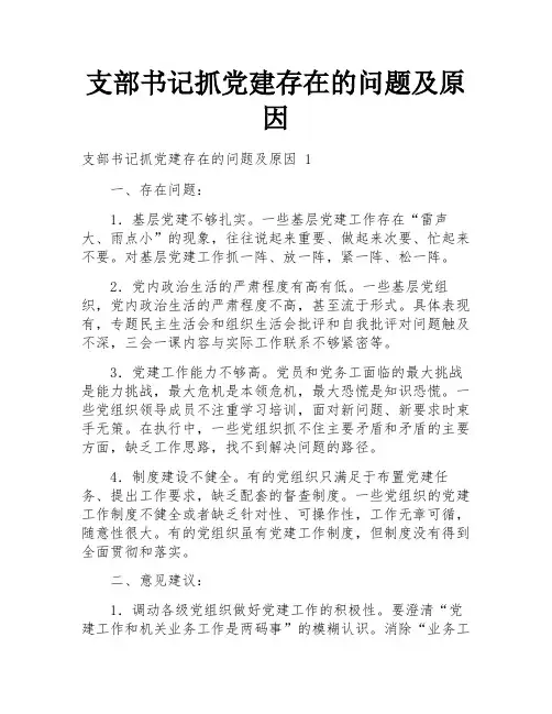支部书记抓党建存在的问题及原因