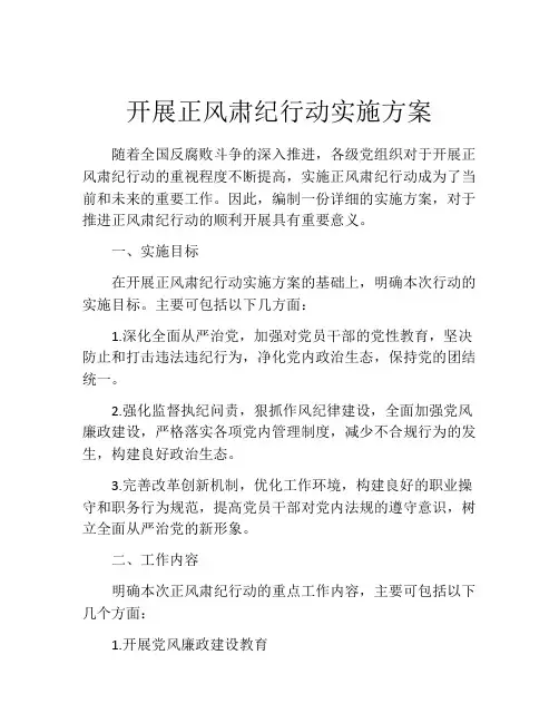 开展正风肃纪行动实施方案