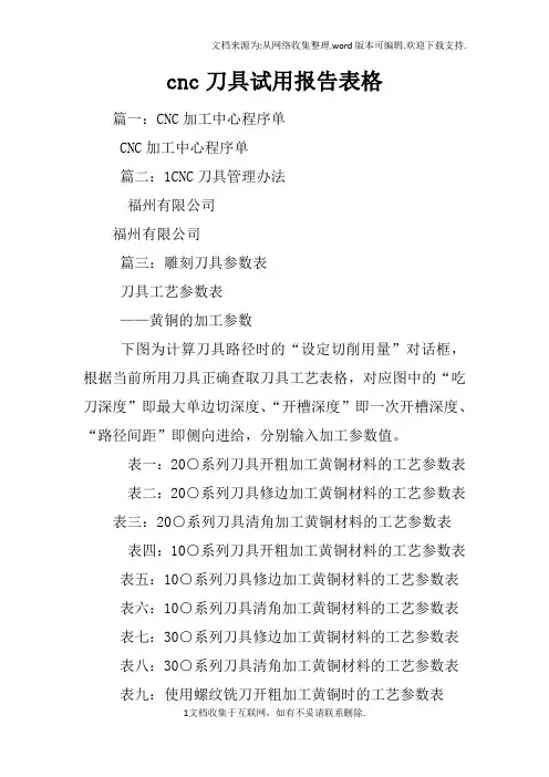 cnc刀具试用报告表格