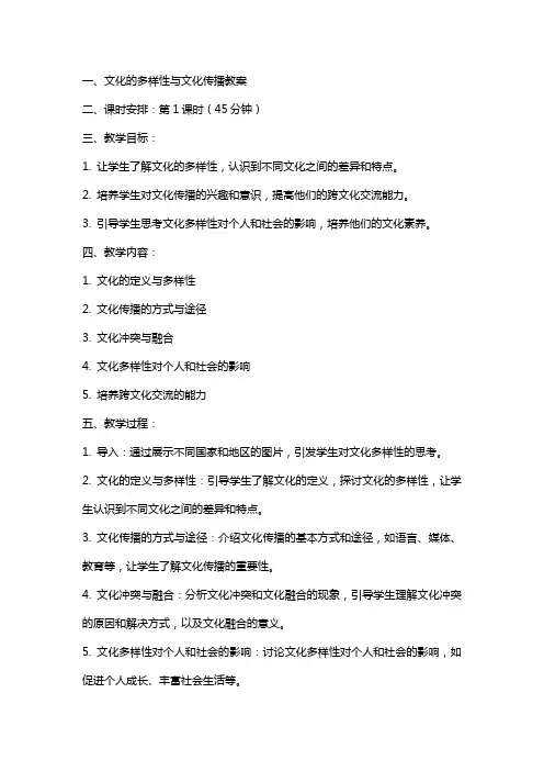 文化的多样性与文化传播教案