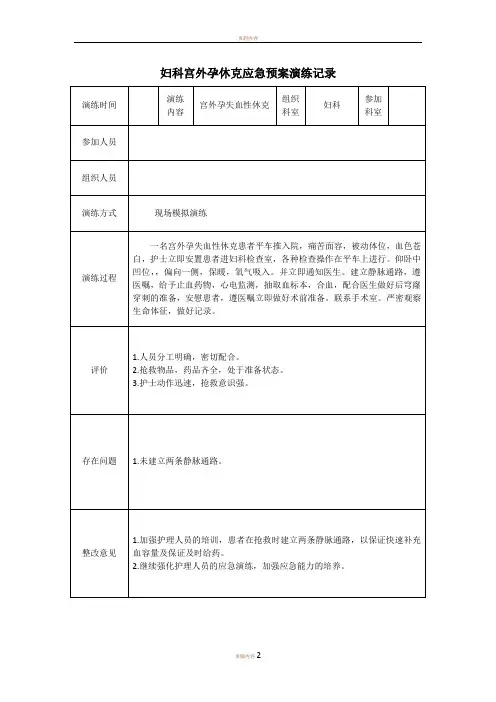 妇科宫外孕休克应急预案演练记录10