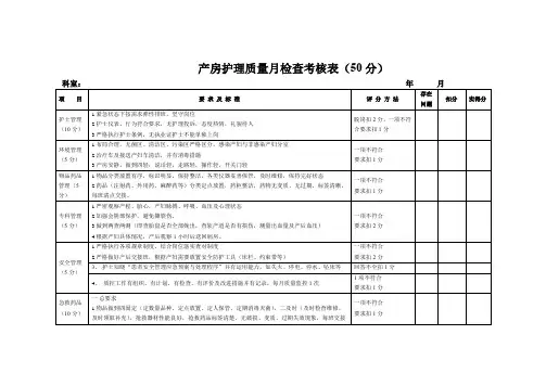 产房护理质量考核表