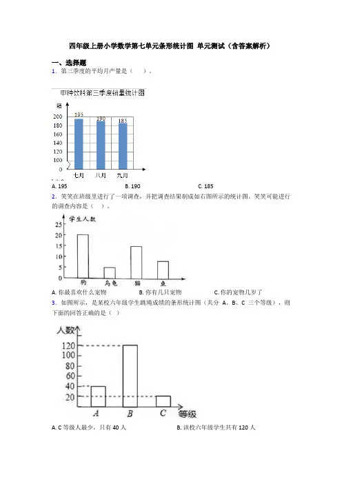 四年级上册小学数学第七单元条形统计图 单元测试(含答案解析)