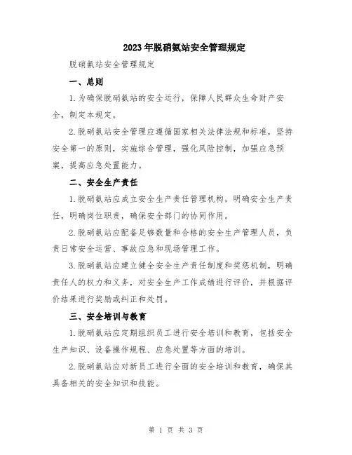 2023年脱硝氨站安全管理规定