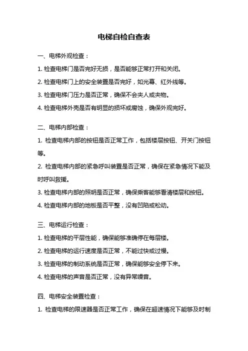 电梯自检自查表