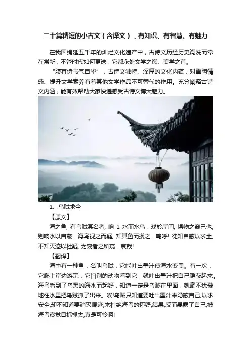 二十篇精短的小古文（含译文），有知识、有智慧、有魅力