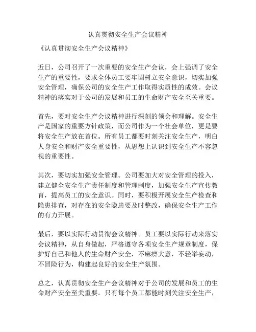 认真贯彻安全生产会议精神