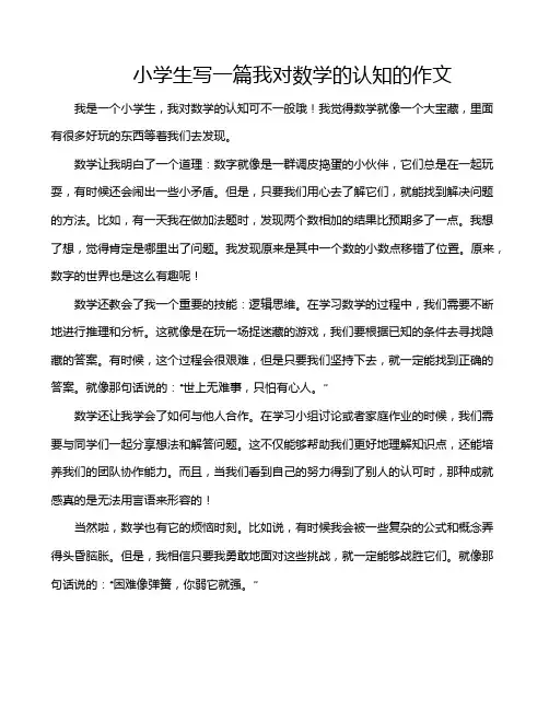 小学生写一篇我对数学的认知的作文