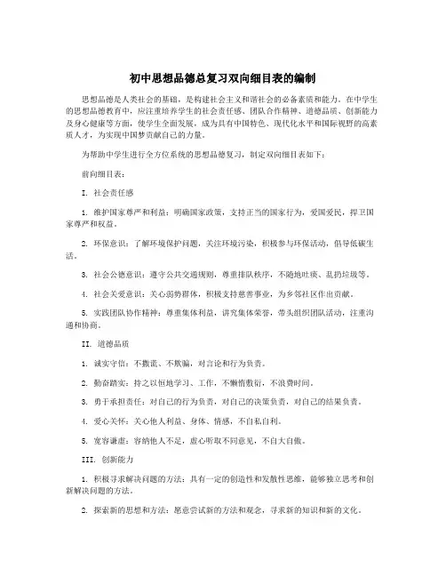 初中思想品德总复习双向细目表的编制