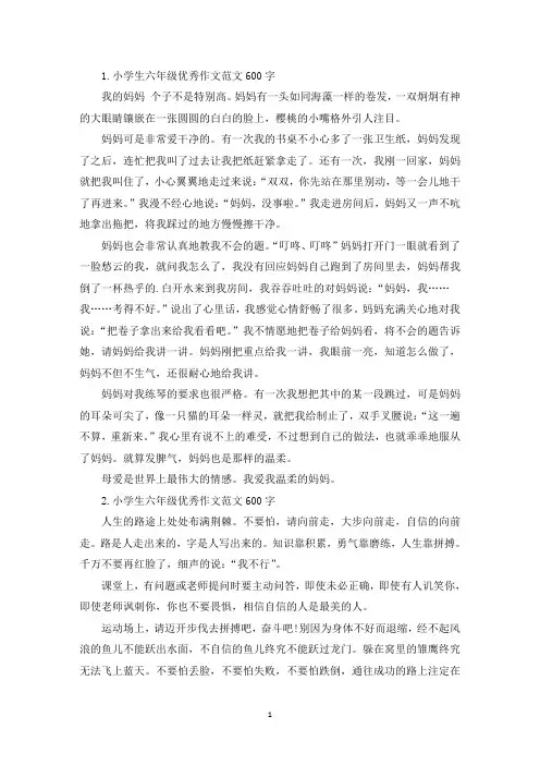 小学生六年级优秀作文范文600字【五篇】(精选)