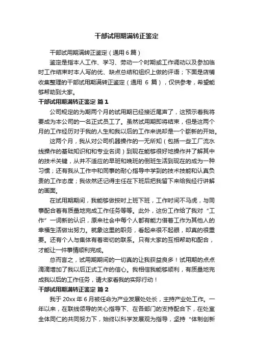 干部试用期满转正鉴定