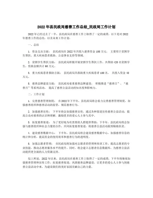 2022年县民政局慈善工作总结_民政局工作计划