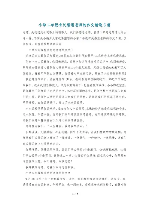 小学二年级有关感恩老师的作文精选5篇