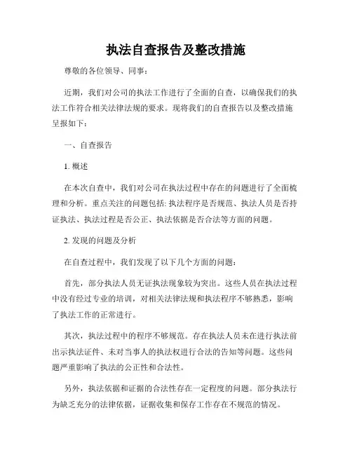执法自查报告及整改措施