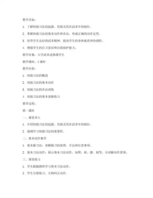 大学初级刀法教学教案模板