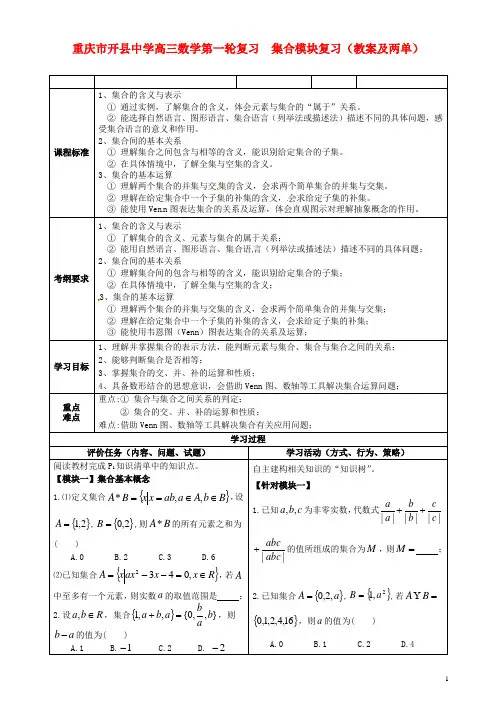 重庆市开县中学高三数学第一轮复习 集合模块复习