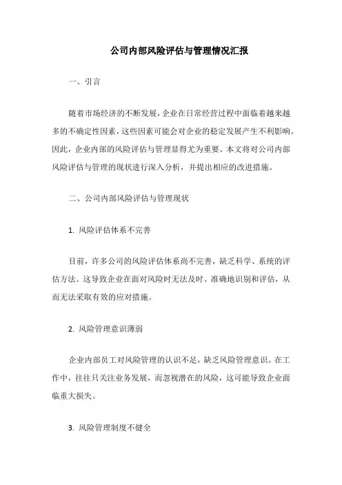 公司内部风险评估与管理情况汇报