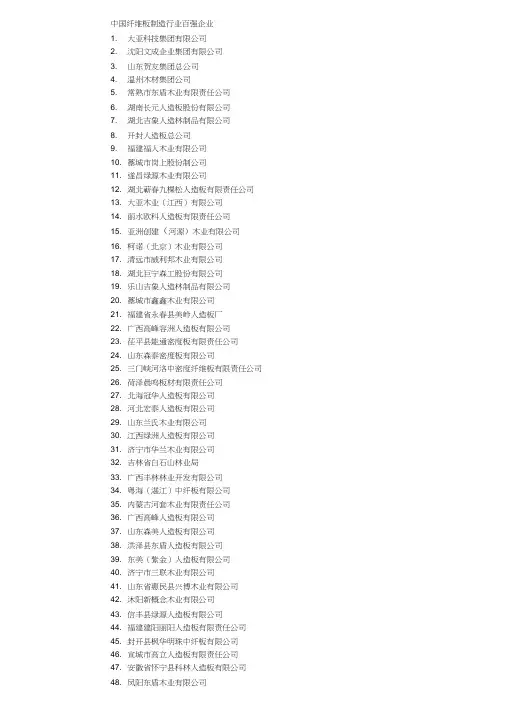 中国纤维板制造行业百强企业