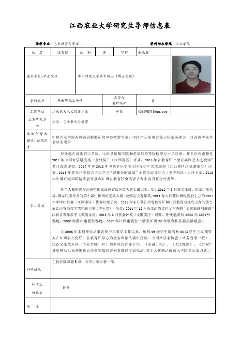 江西农业大学研究生导师信息表