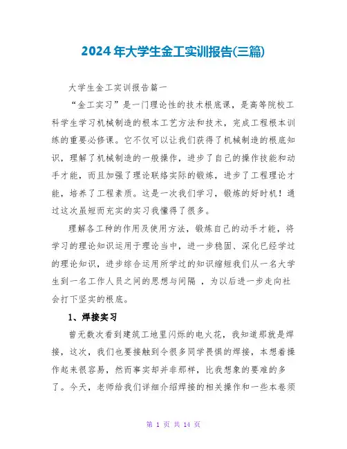 2024年大学生金工实训报告(三篇)