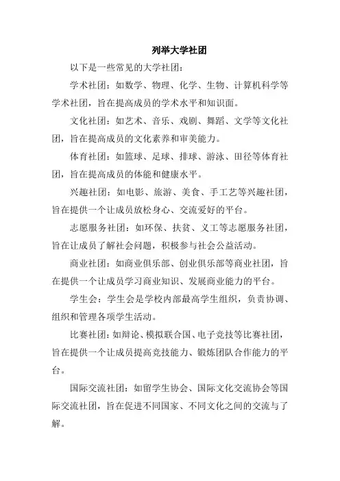 列举大学社团