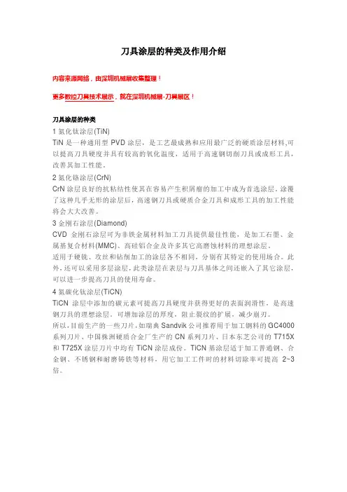 刀具涂层的种类及作用介绍【汇总】